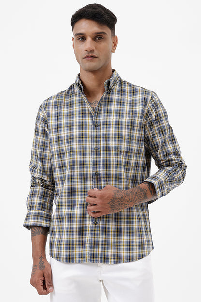 BLUE MUSTARD MELANGE COTTON CHECK SHIRT