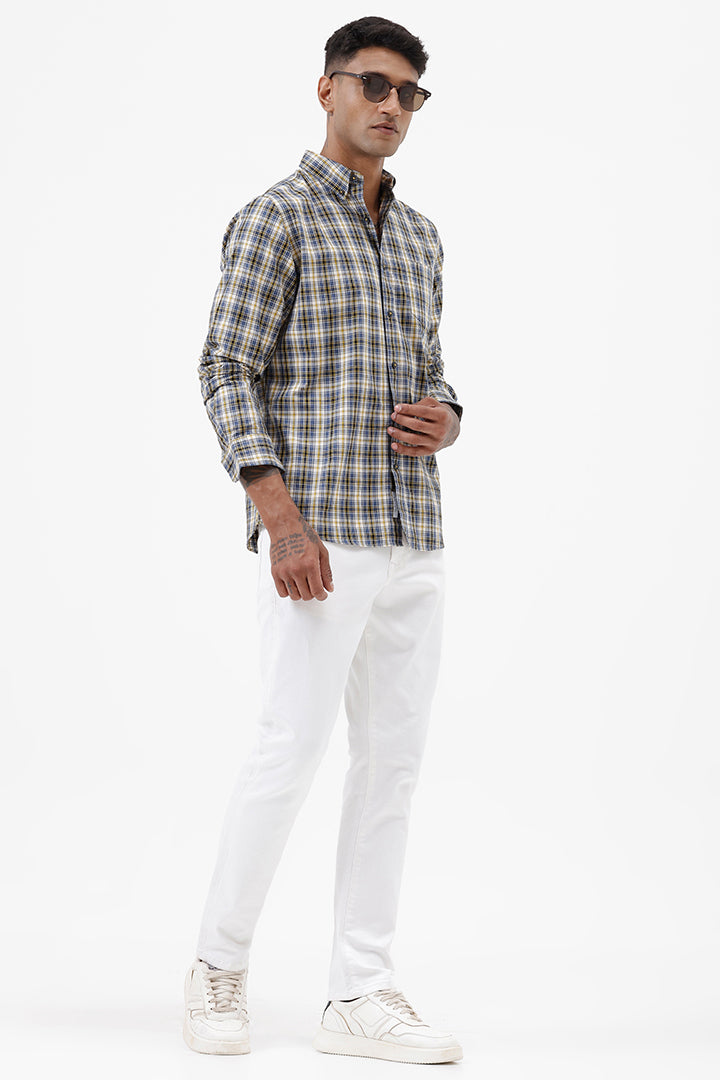 BLUE MUSTARD MELANGE COTTON CHECK SHIRT
