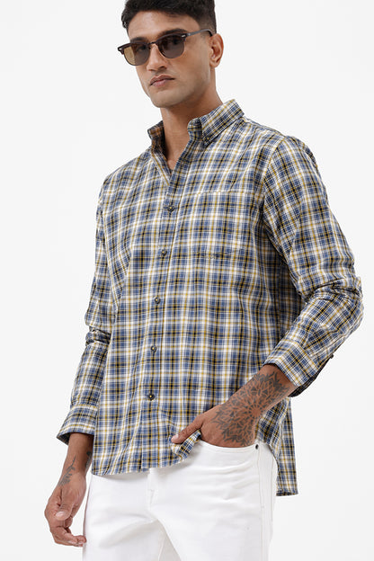 BLUE MUSTARD MELANGE COTTON CHECK SHIRT