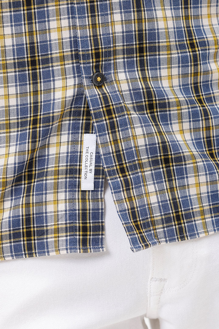 BLUE MUSTARD MELANGE COTTON CHECK SHIRT
