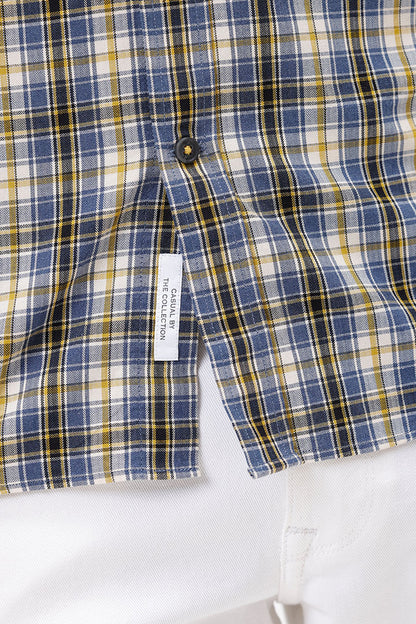 BLUE MUSTARD MELANGE COTTON CHECK SHIRT