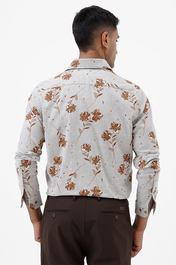 GREY MILANGE FLORAL COTTON SPANDEX PRINT SHIRT