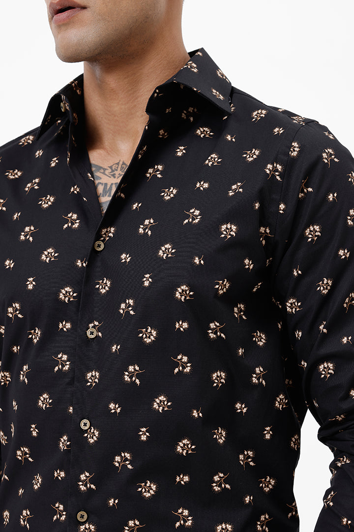 BLACK LEAF COTTON SPANDEX PRINT SHIRT