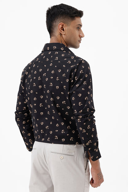 BLACK LEAF COTTON SPANDEX PRINT SHIRT