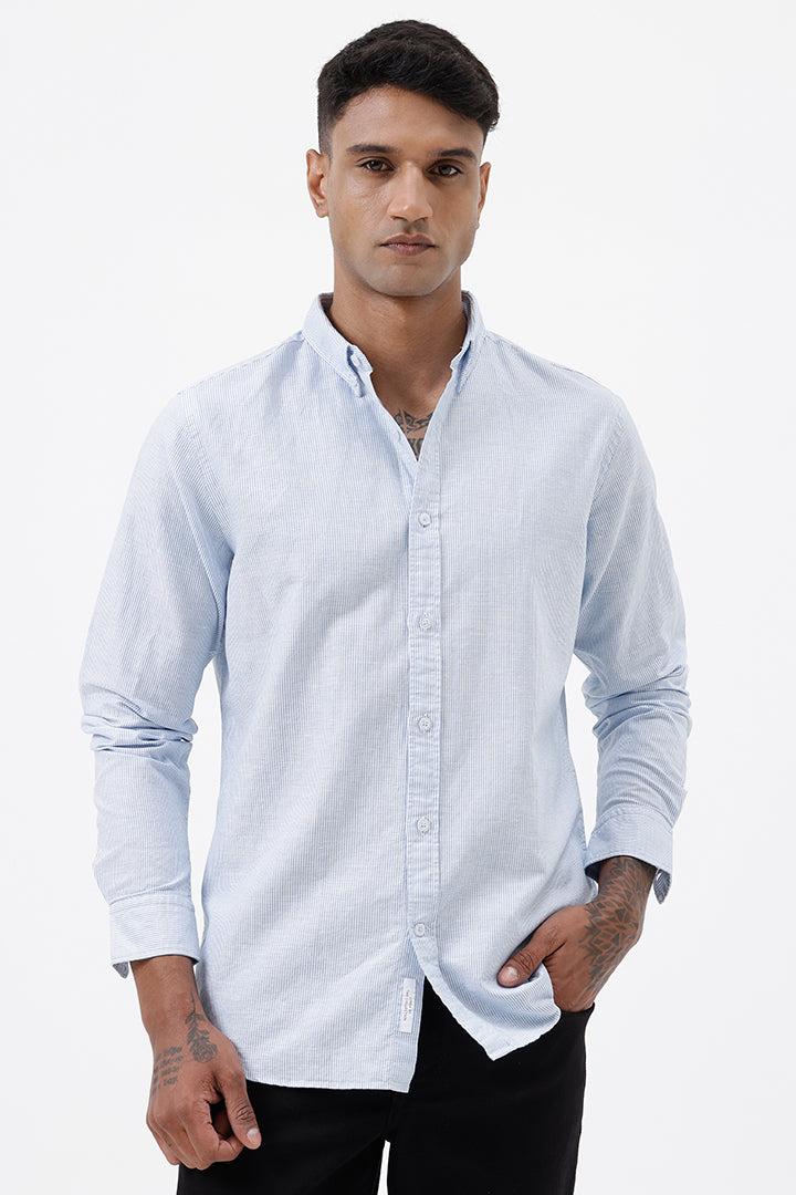 BLUE COTTON LINEN STRIPE SHIRT