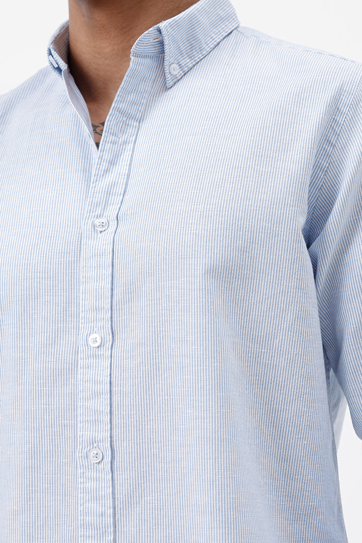 BLUE COTTON LINEN STRIPE SHIRT