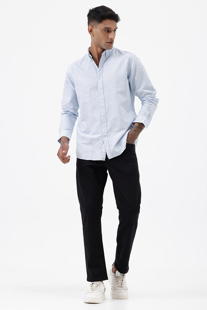 BLUE COTTON LINEN STRIPE SHIRT