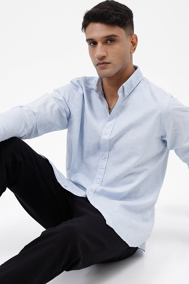 BLUE COTTON LINEN STRIPE SHIRT