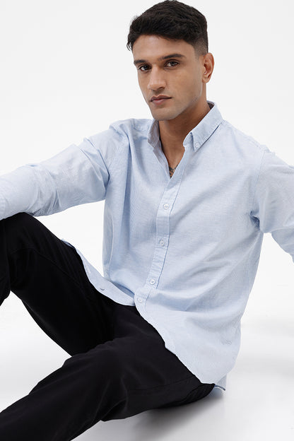 BLUE COTTON LINEN STRIPE SHIRT