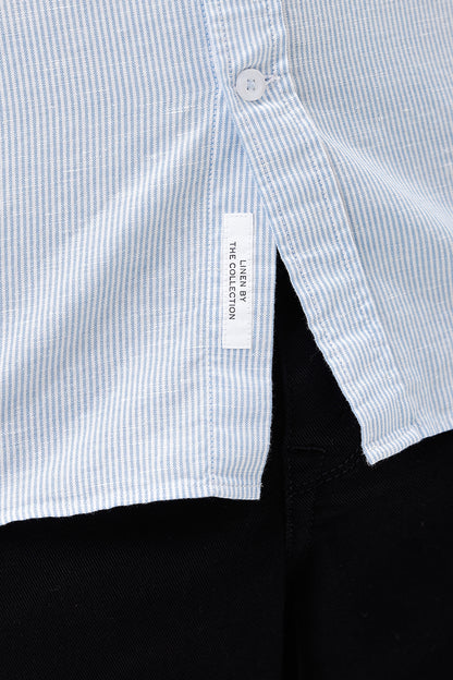 BLUE COTTON LINEN STRIPE SHIRT