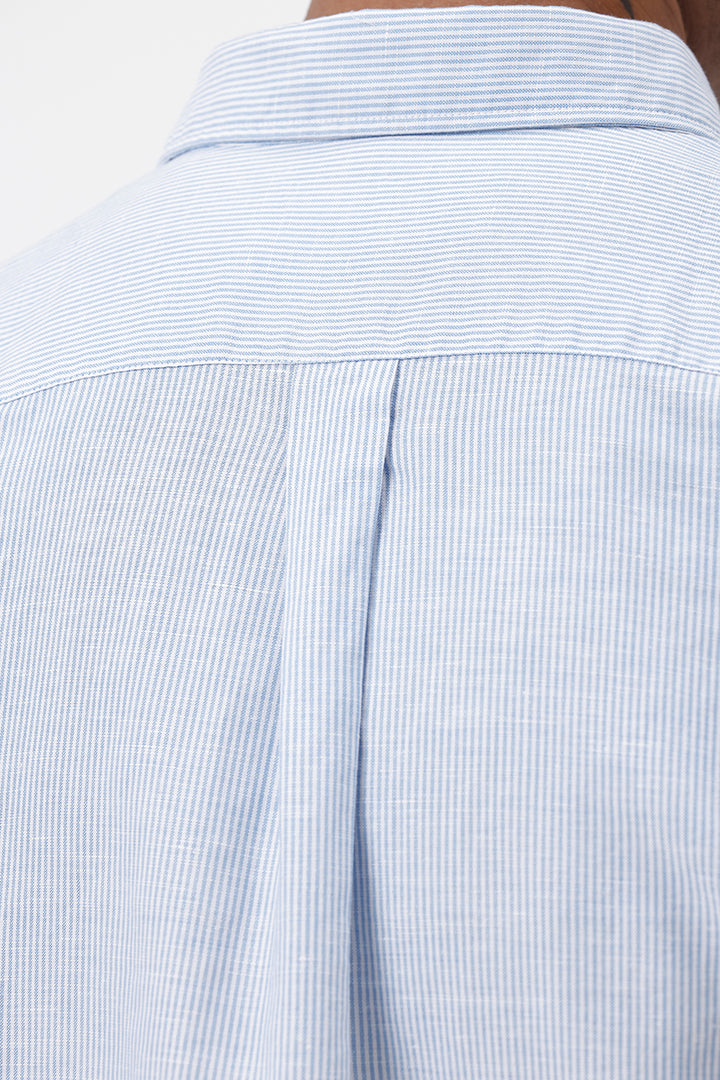 BLUE COTTON LINEN STRIPE SHIRT