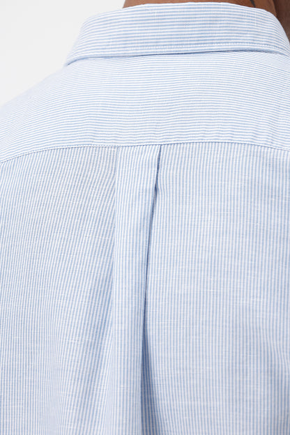BLUE COTTON LINEN STRIPE SHIRT