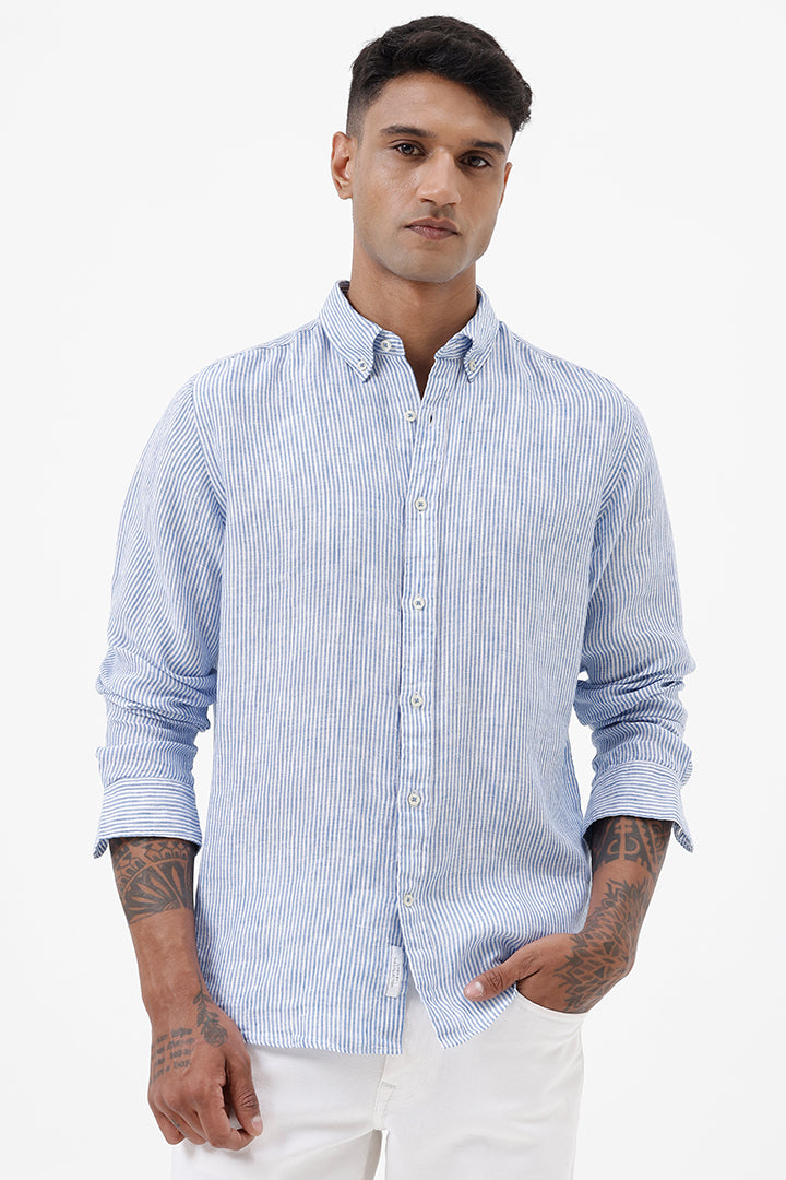 BLUE LINEN STRIPE SHIRT