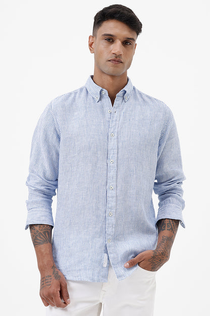 BLUE LINEN STRIPE SHIRT