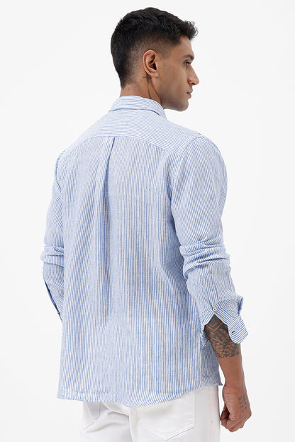 BLUE LINEN STRIPE SHIRT