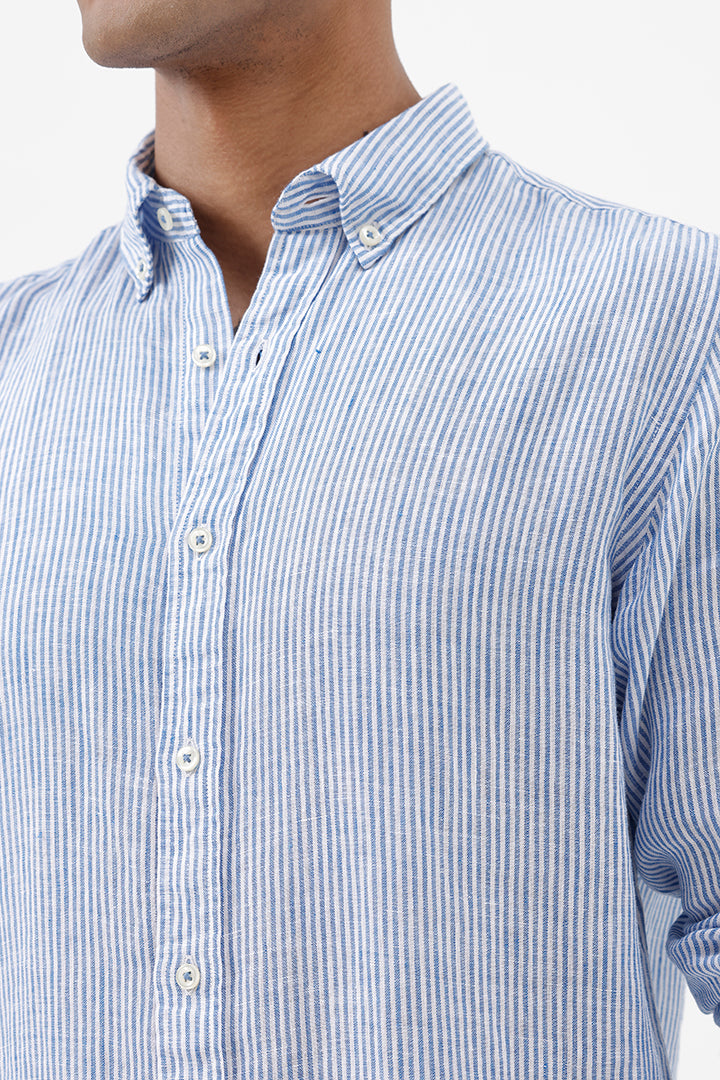 BLUE LINEN STRIPE SHIRT