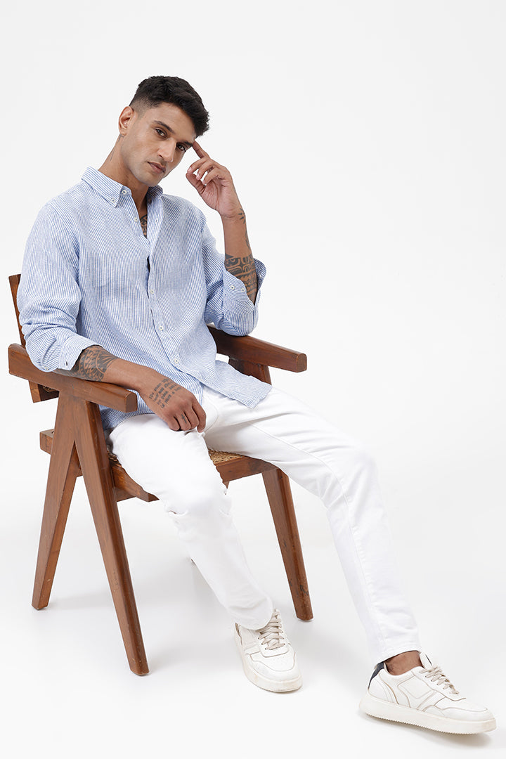 BLUE LINEN STRIPE SHIRT