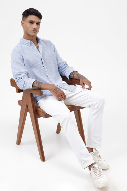 BLUE LINEN STRIPE SHIRT