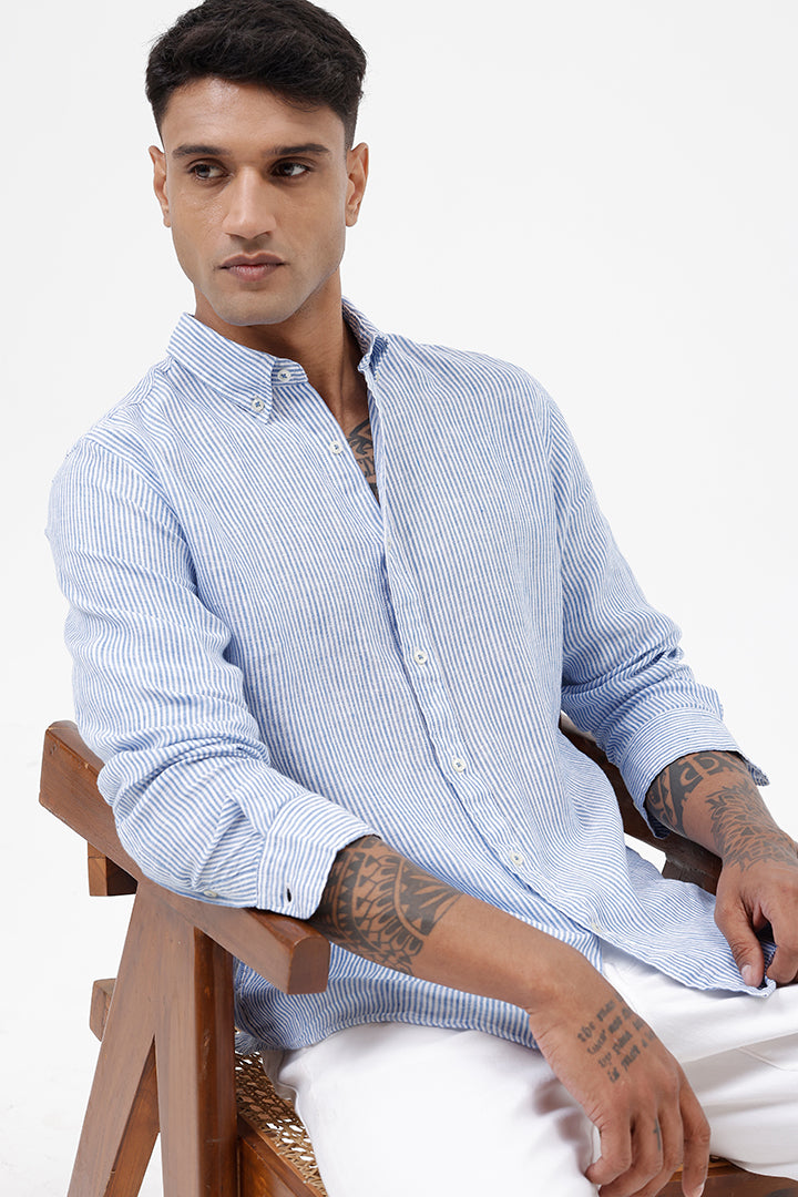 BLUE LINEN STRIPE SHIRT