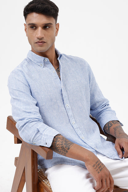 BLUE LINEN STRIPE SHIRT