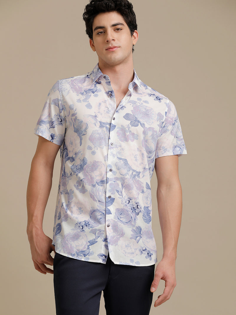 Floral Lilac Print Short Sleeve Shirt