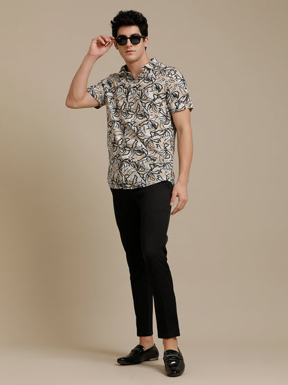 Floral Sand Print Short Sleeve Shirt