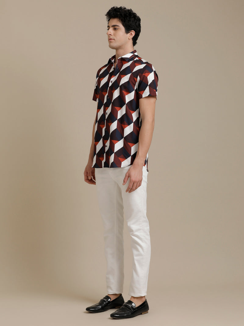 Rust Abstract Print Short Sleeve Shirt