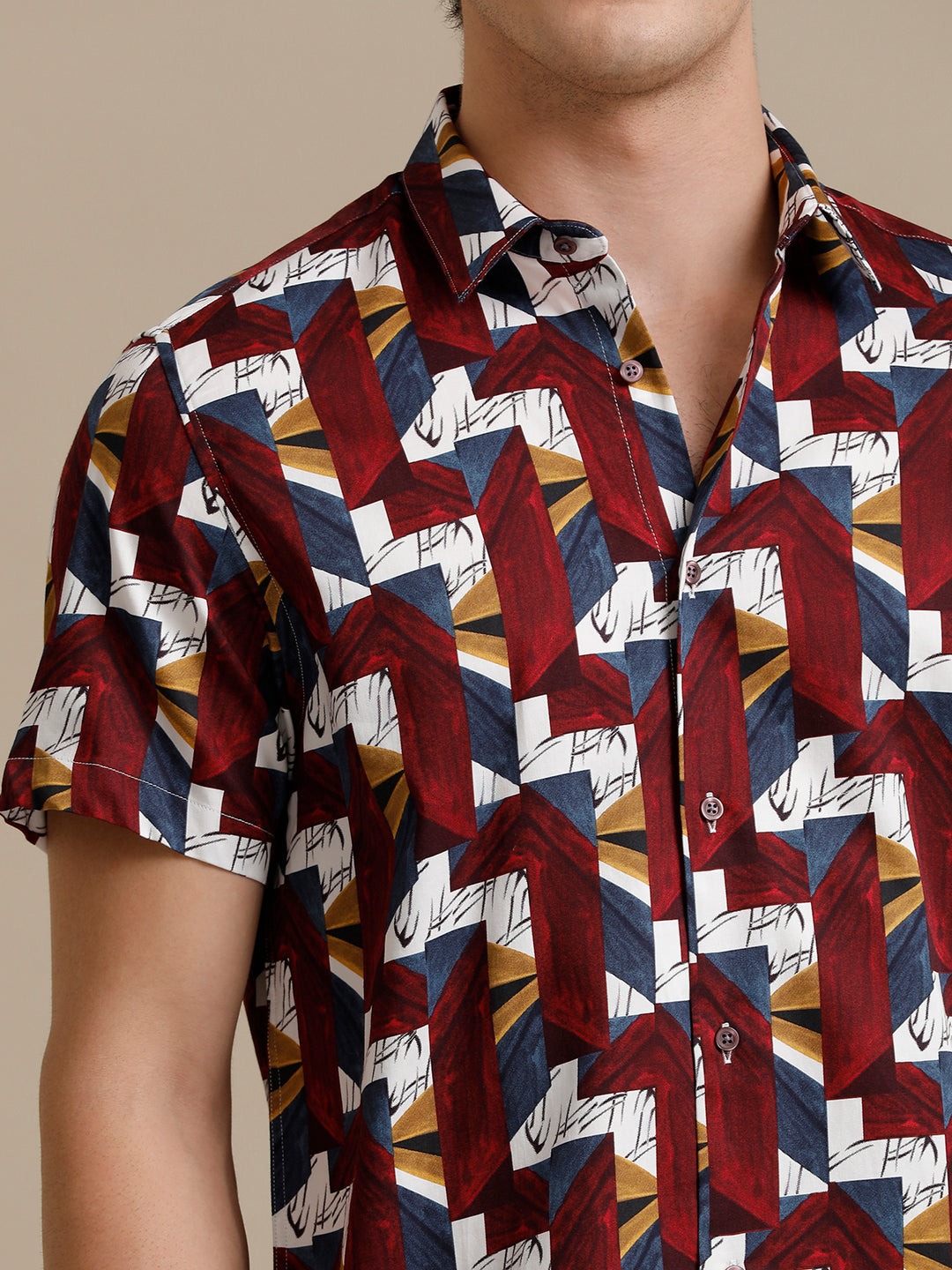 Wine Abstract Print Short Sleeve Shirt