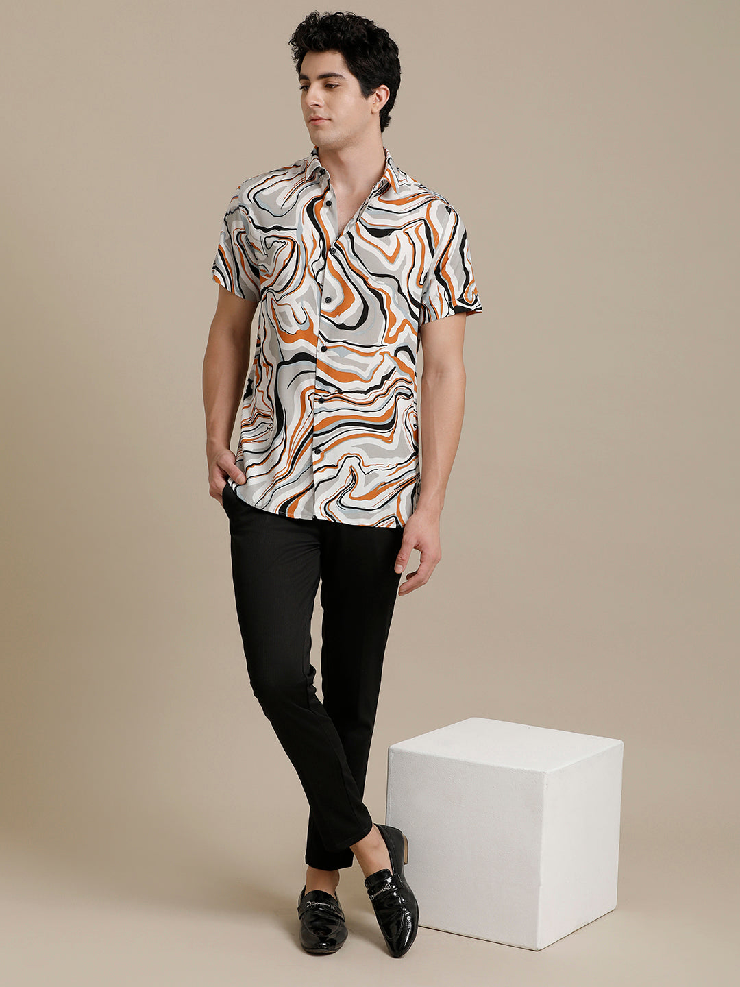 Abstract Waves Multi Print Short Sleeve Shirt