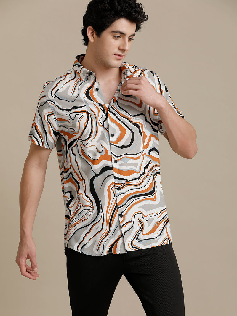 Abstract Waves Multi Print Short Sleeve Shirt