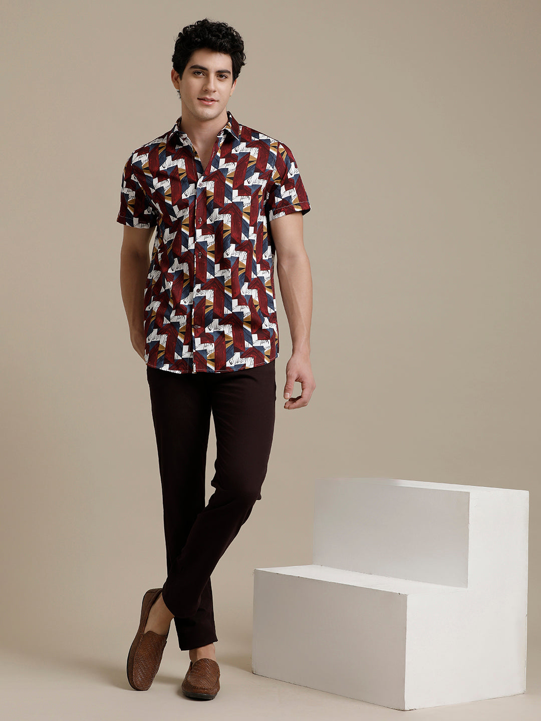 Wine Abstract Print Short Sleeve Shirt