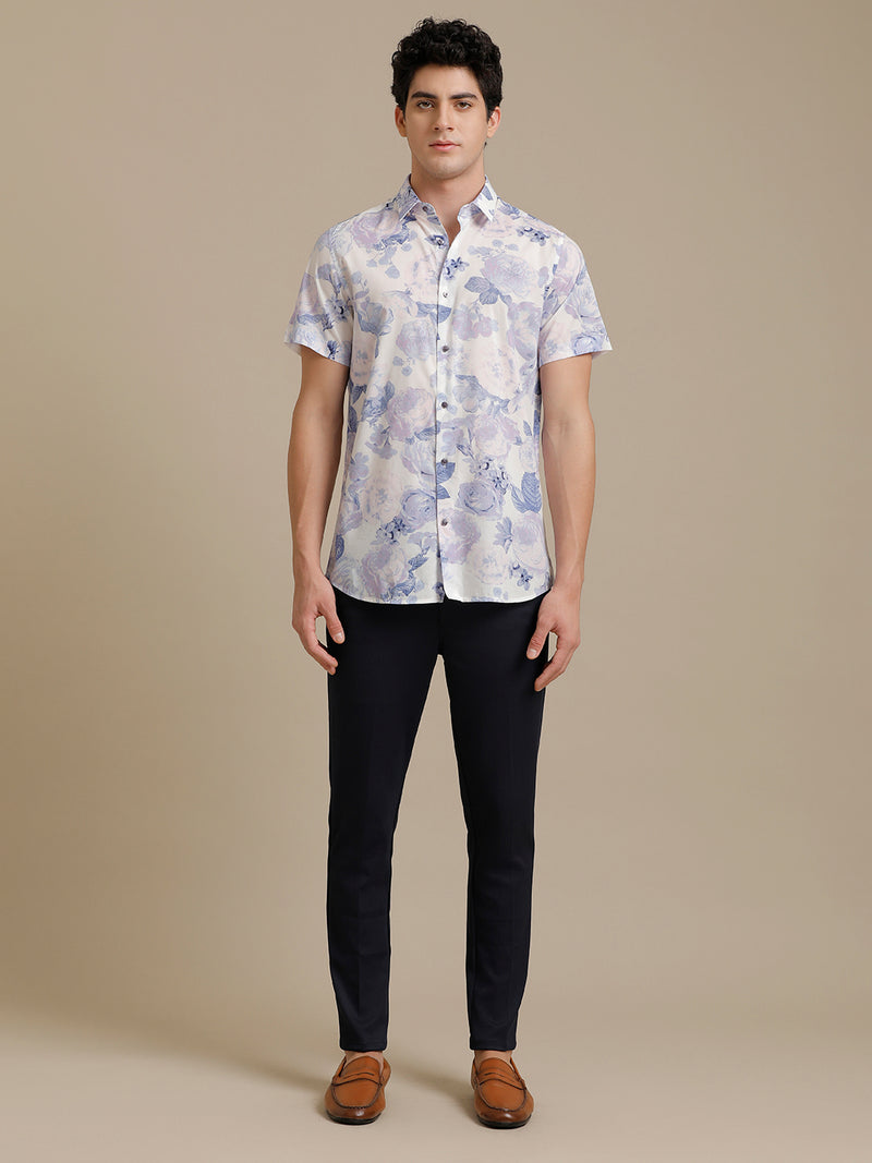 Floral Lilac Print Short Sleeve Shirt