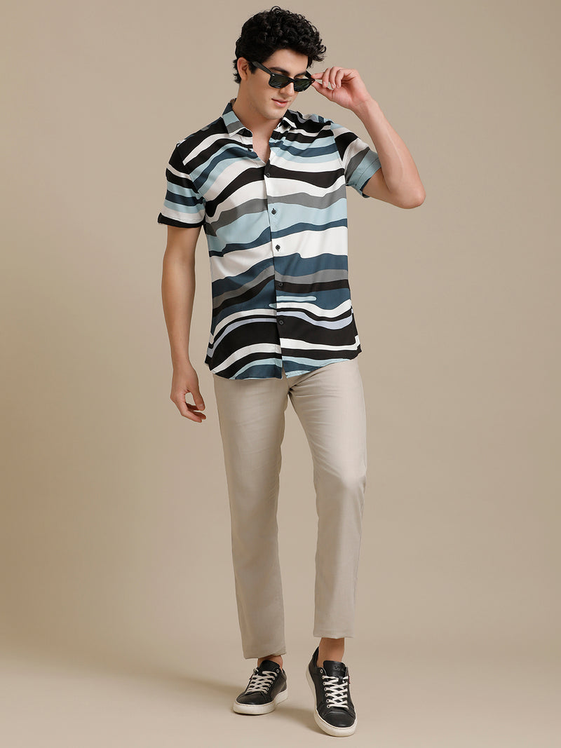 Black Waves Print Short Sleeve Shirt