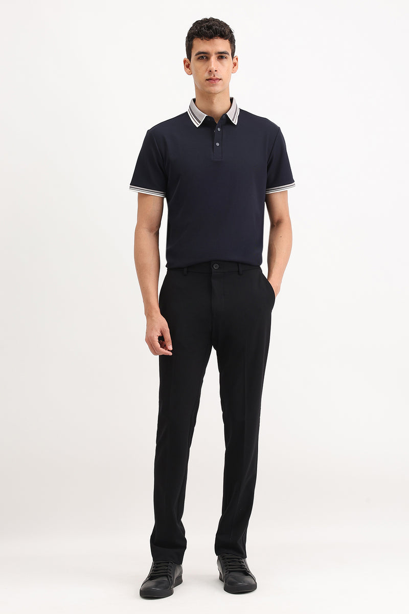 CONTRAST STRIPED COLLAR POLO T-SHIRT