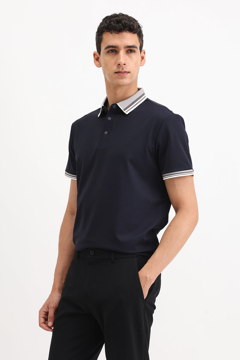 CONTRAST STRIPED COLLAR POLO T-SHIRT