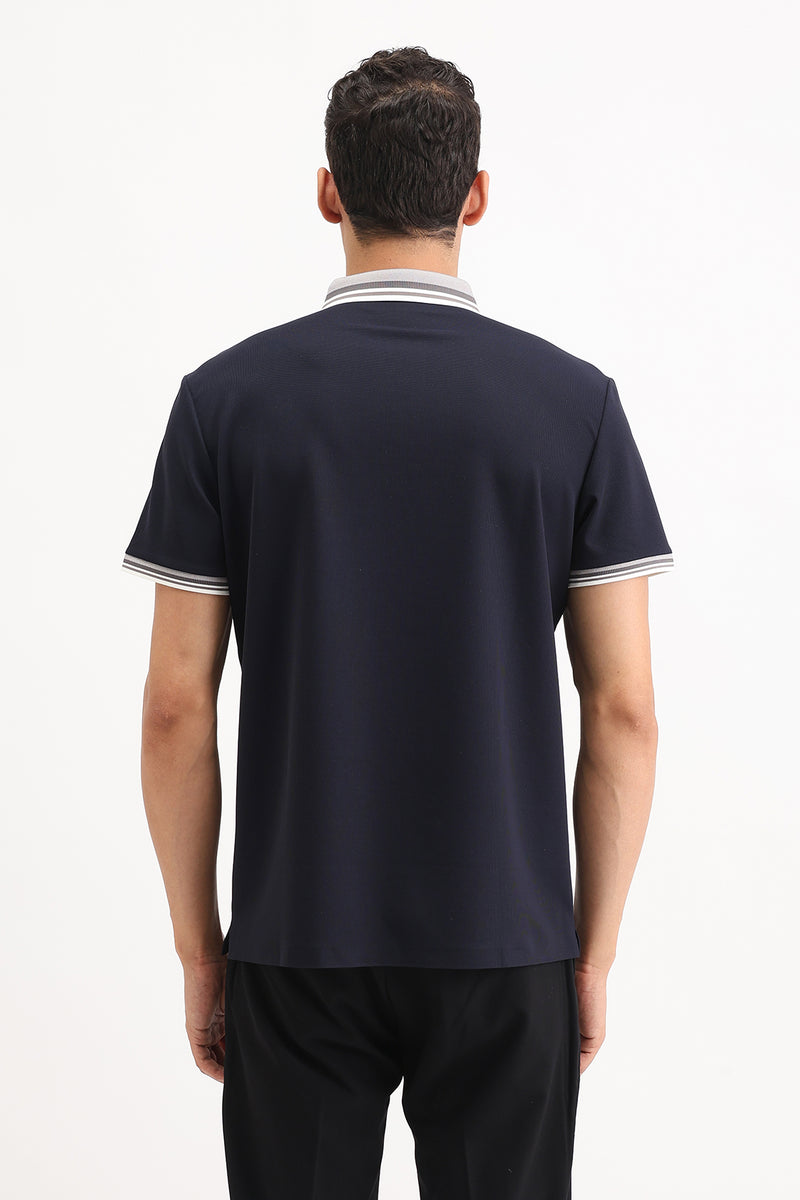CONTRAST STRIPED COLLAR POLO T-SHIRT