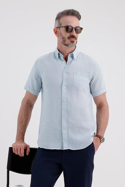 AQUA BLUE LINEN SHIRT