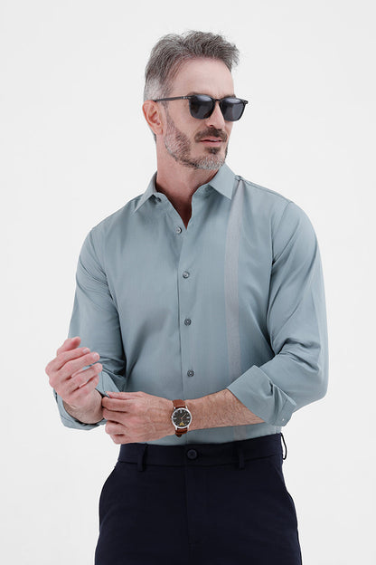 LT GREEN COTTON 
PLACEMENT STRIPE SHIRT