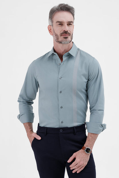 LT GREEN COTTON 
PLACEMENT STRIPE SHIRT