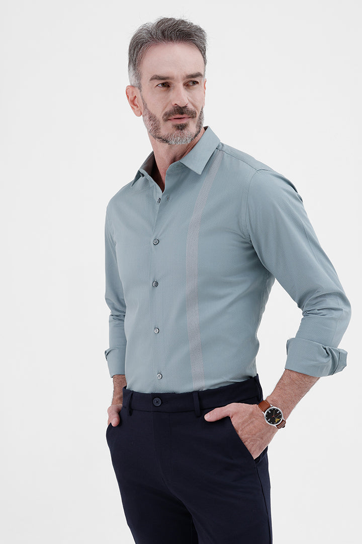 LT GREEN COTTON 
PLACEMENT STRIPE SHIRT