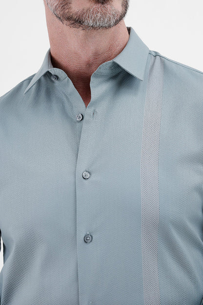 LT GREEN COTTON 
PLACEMENT STRIPE SHIRT