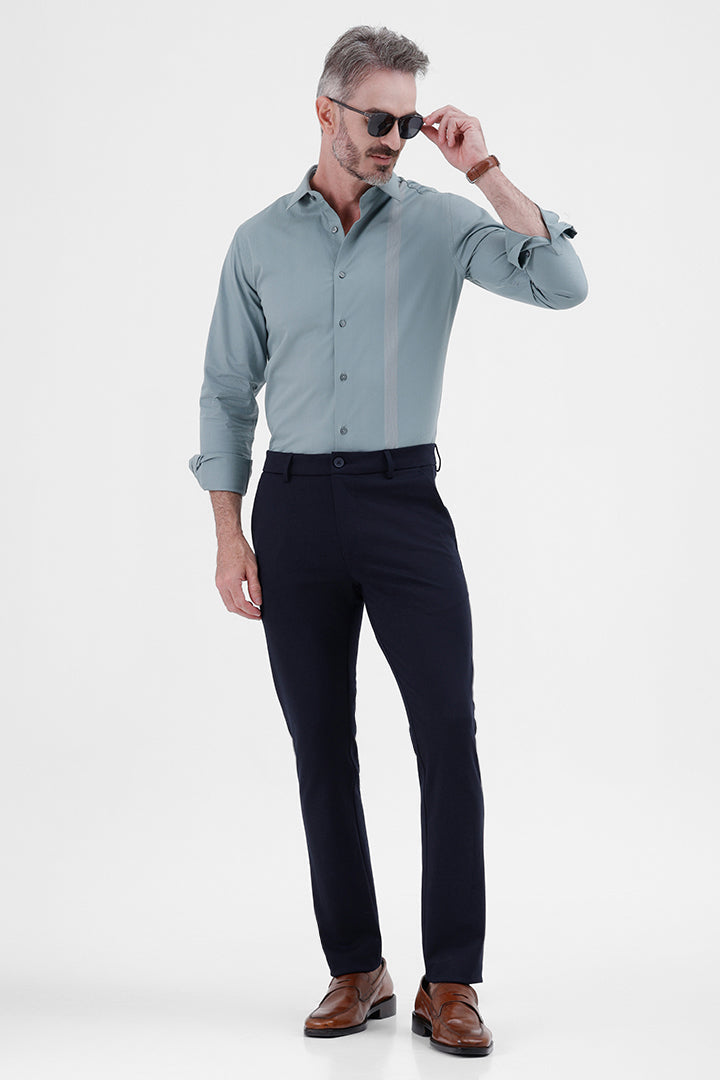 LT GREEN COTTON 
PLACEMENT STRIPE SHIRT
