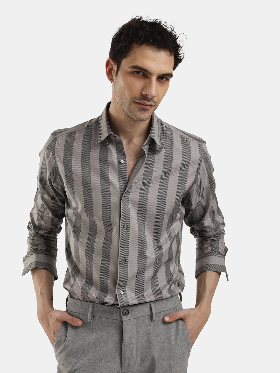 BLACK VERTICAL STRIPES FULL SLEEVES SHIRT