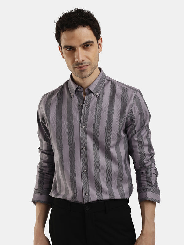 LAVENDER VERTICAL STRIPES FULL SLEEVES SHIRT