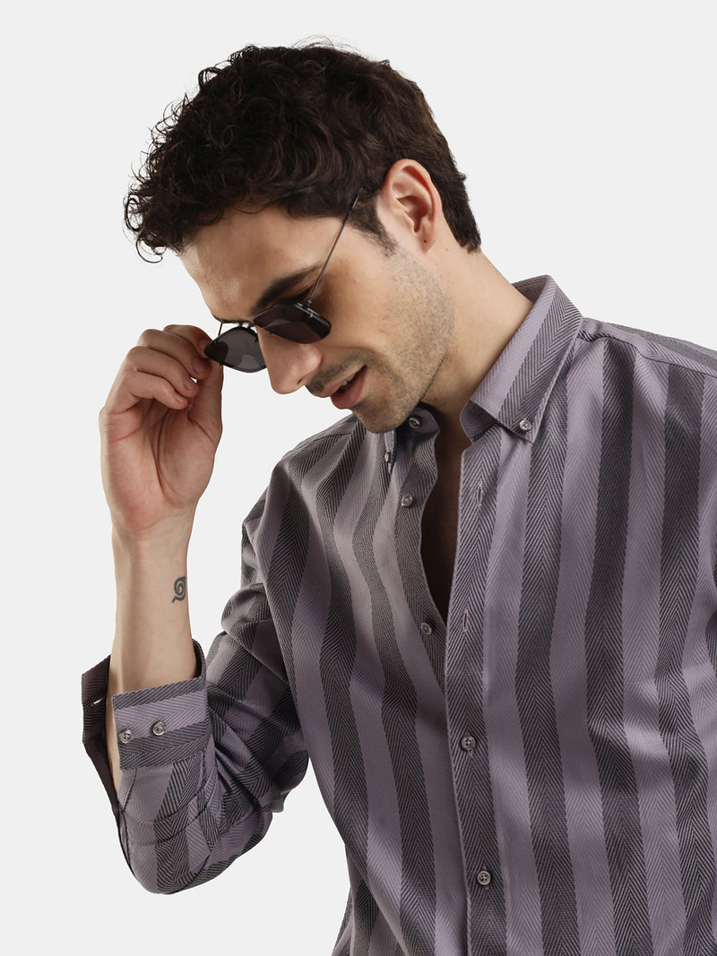 LAVENDER VERTICAL STRIPES FULL SLEEVES SHIRT
