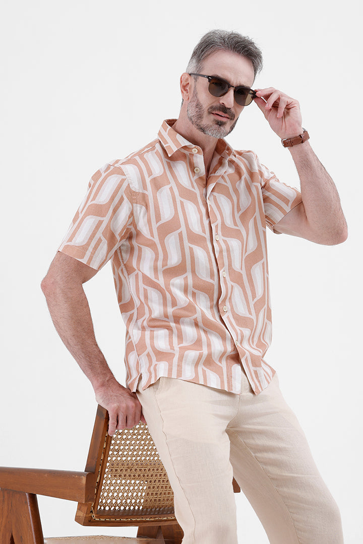 BRICK ORANGE GEOMETRIC
COTTON LINEN PRINT SHIRT
