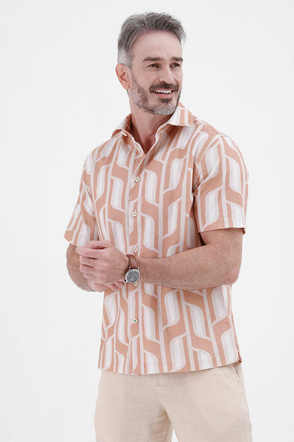 BRICK ORANGE GEOMETRIC
COTTON LINEN PRINT SHIRT