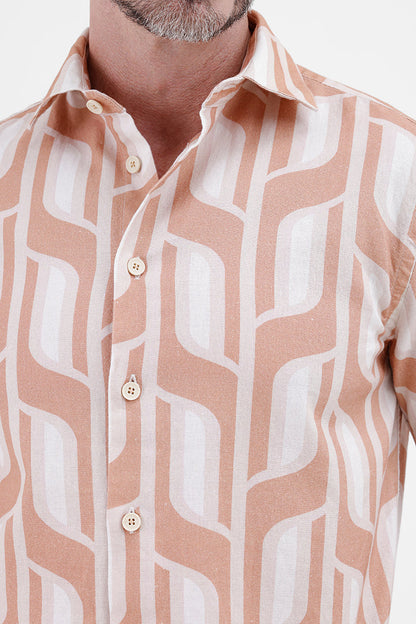 BRICK ORANGE GEOMETRIC
COTTON LINEN PRINT SHIRT