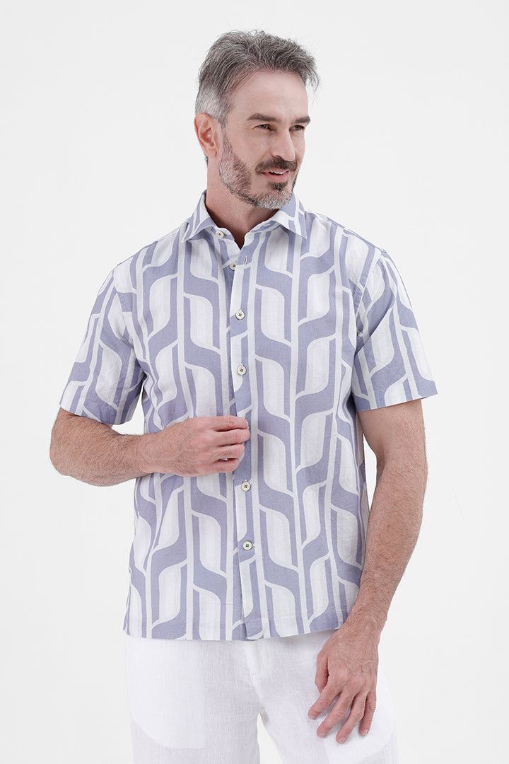 PURPLE GEOMETRIC
COTTON LINEN PRINT SHIRT