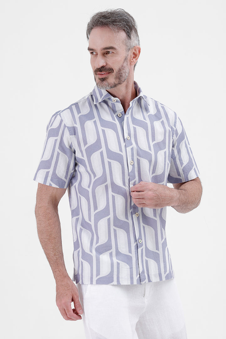 PURPLE GEOMETRIC
COTTON LINEN PRINT SHIRT